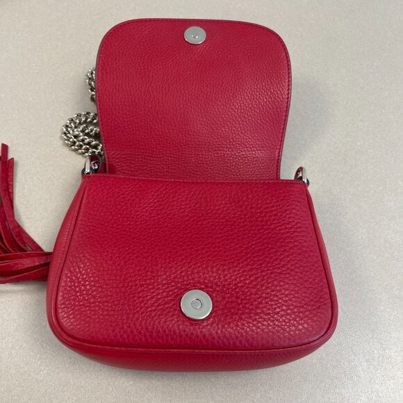 Gucci Red Pebbled Calfskin Leather Soho Flap Chain Small Shoulder Bag - Preowned - Picture 5 of 14
